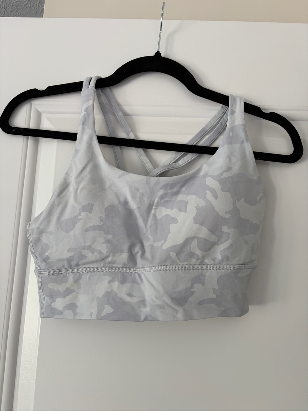 Light Gray Camo Sports Bra - Women's Supportive Strappy Back